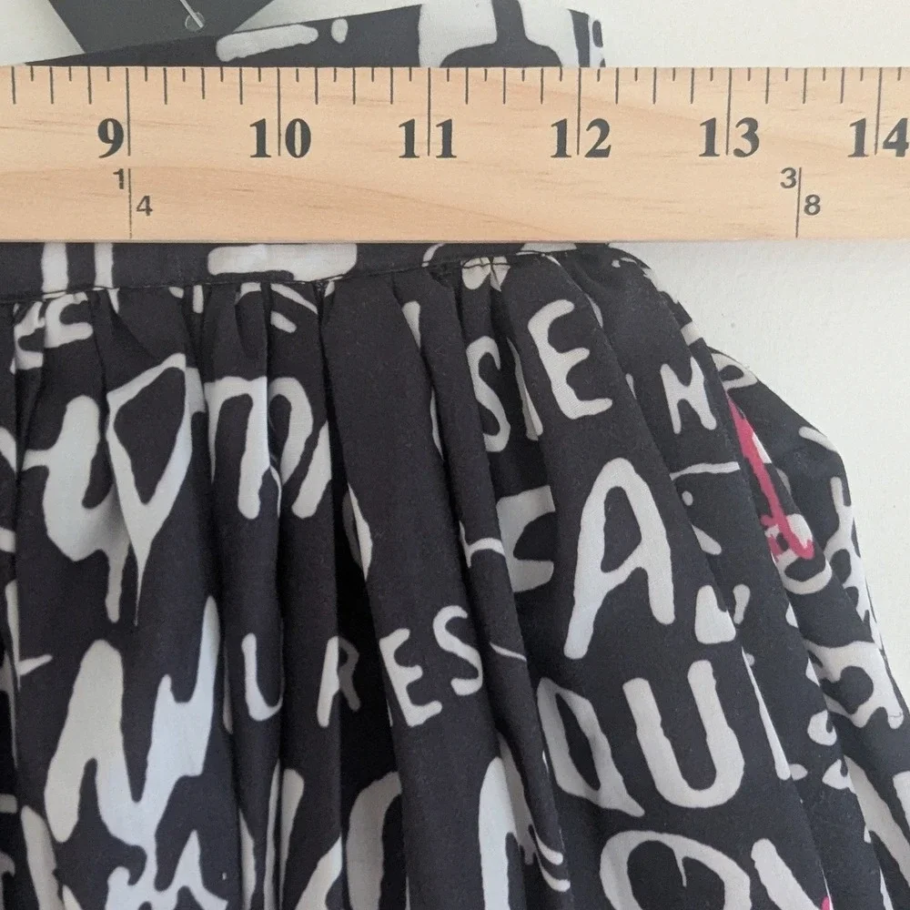 Kate Hewko Graffiti Print Midi Skirt Black White Pink XS Pleated Tulle Lined NWT